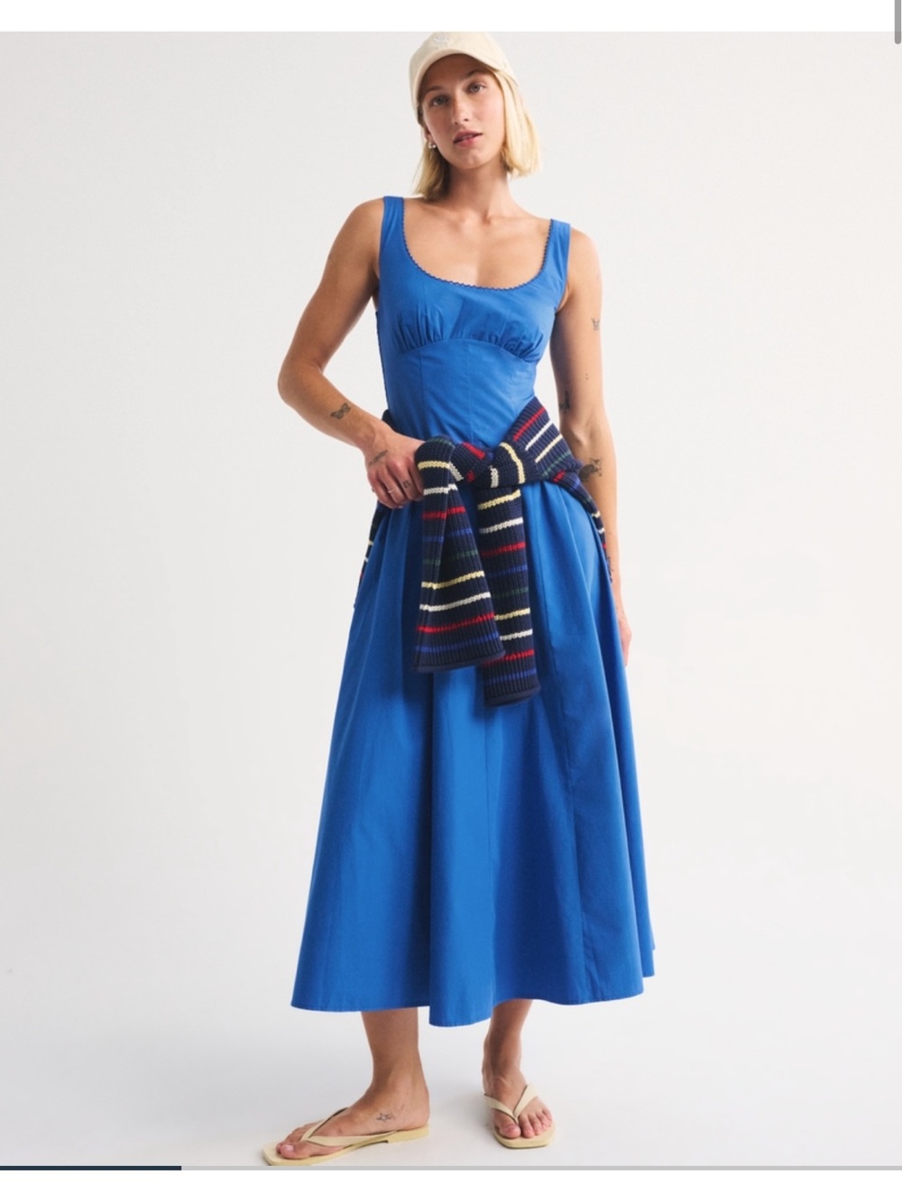 💙 100% Cotton A&F Bra-Free Dylan Midi Dress in Blue, NWT, regular length, size S